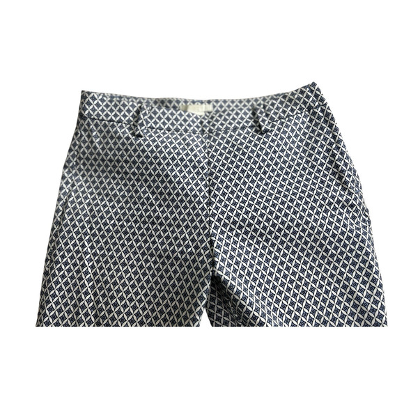 Women's H&M Pants Sz 4 Blue White Geometric Office Career Wear Ankle Length - Picture 3 of 8